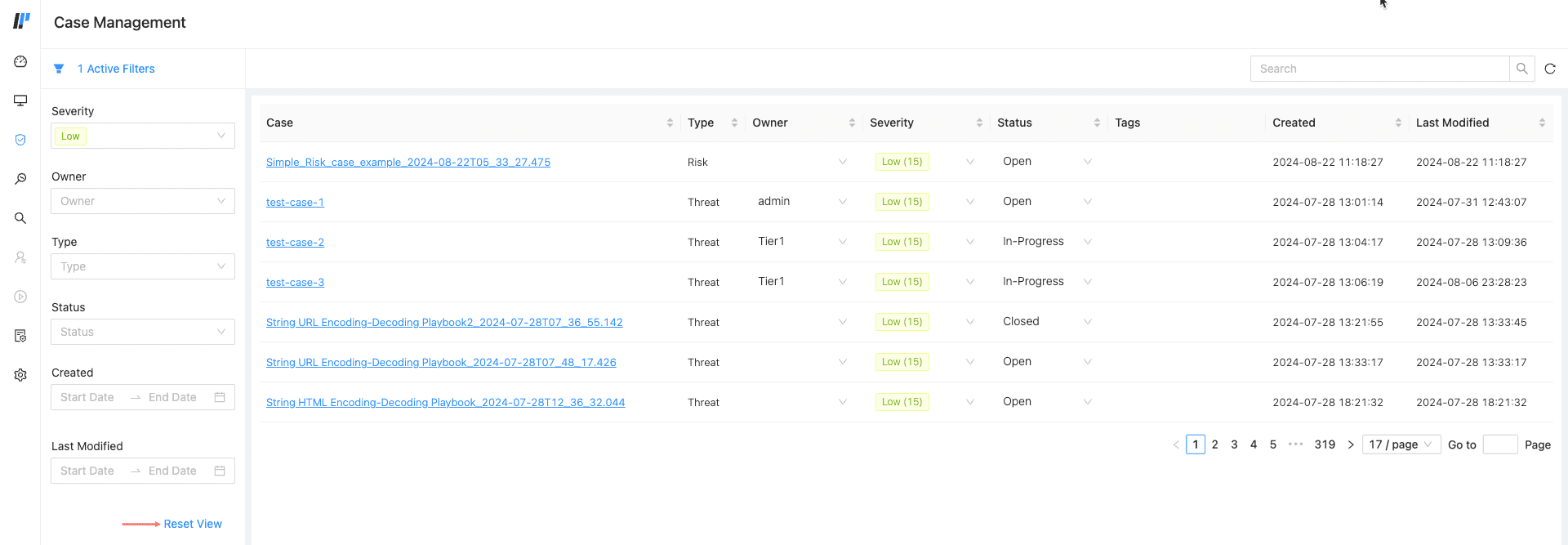 Case List In the Case list, find the case you want to work with